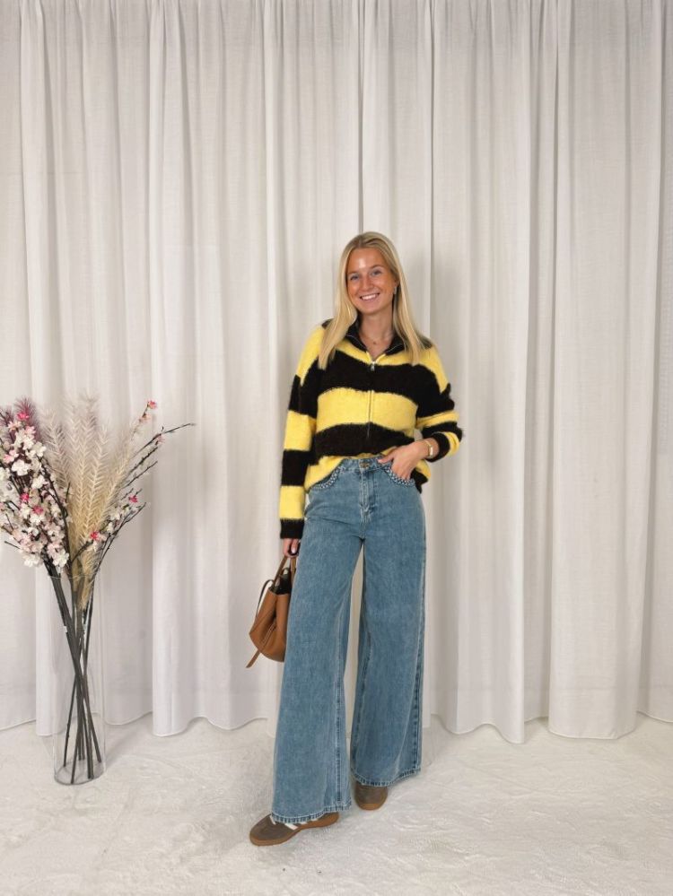 Florence Zipper Knit Yellow / Coffee