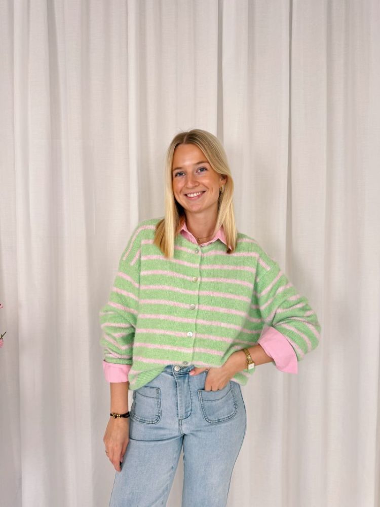 Amia Striped Cardigan Green / Pink