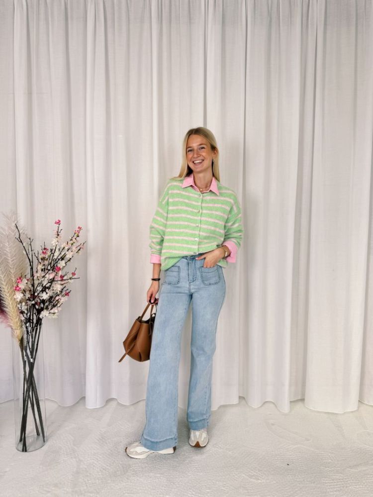 Amia Striped Cardigan Green / Pink