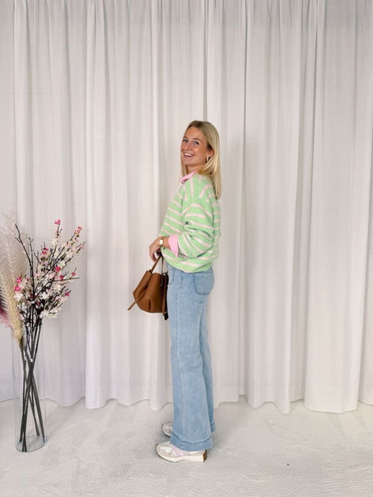 Amia Striped Cardigan Green / Pink