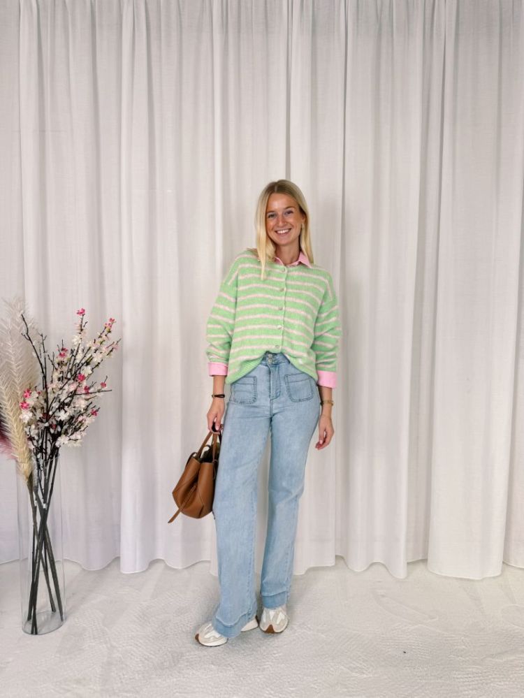 Amia Striped Cardigan Green / Pink