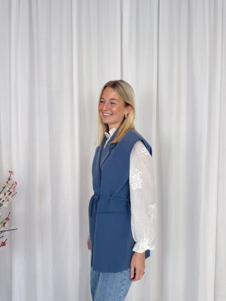 Yara Sleeveless Strap Blazer Denim Blue