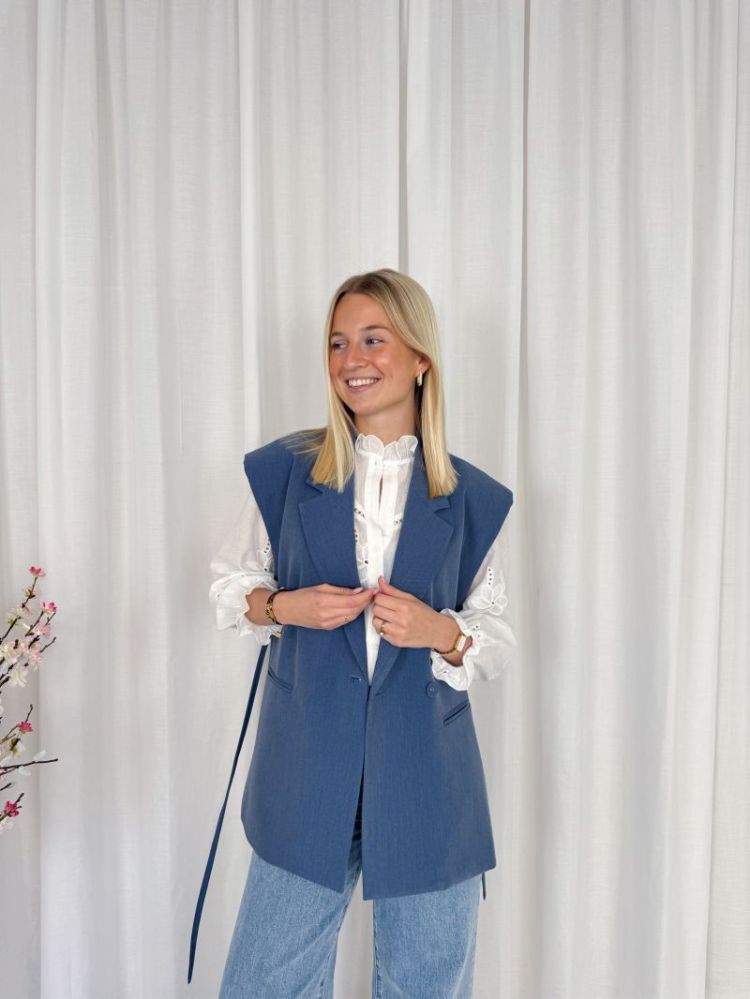 Yara Sleeveless Strap Blazer Denim Blue