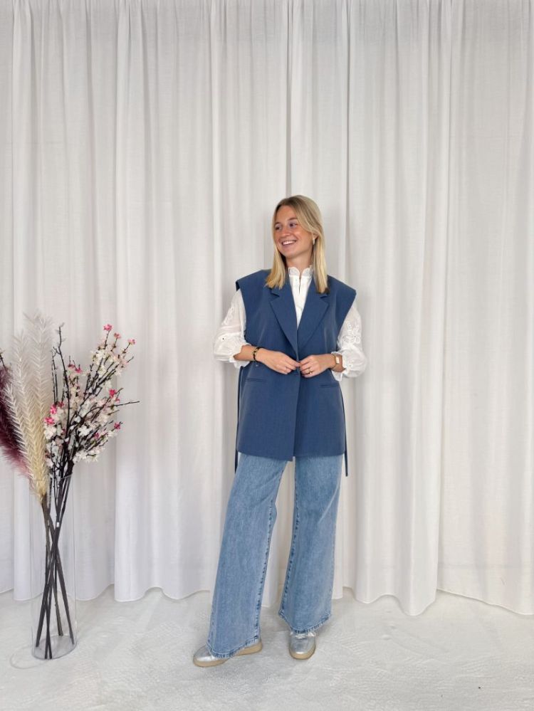Yara Sleeveless Strap Blazer Denim Blue