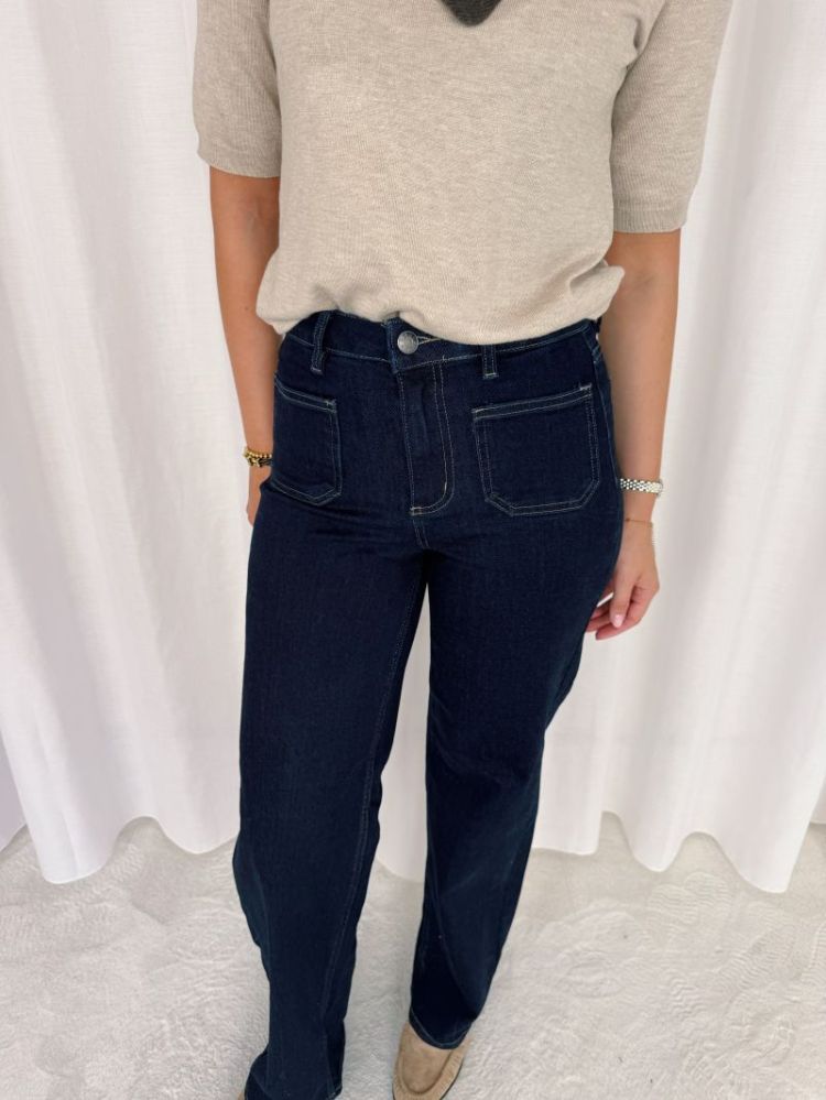 Brook HW Reg Jeans Dark Blue Unwas