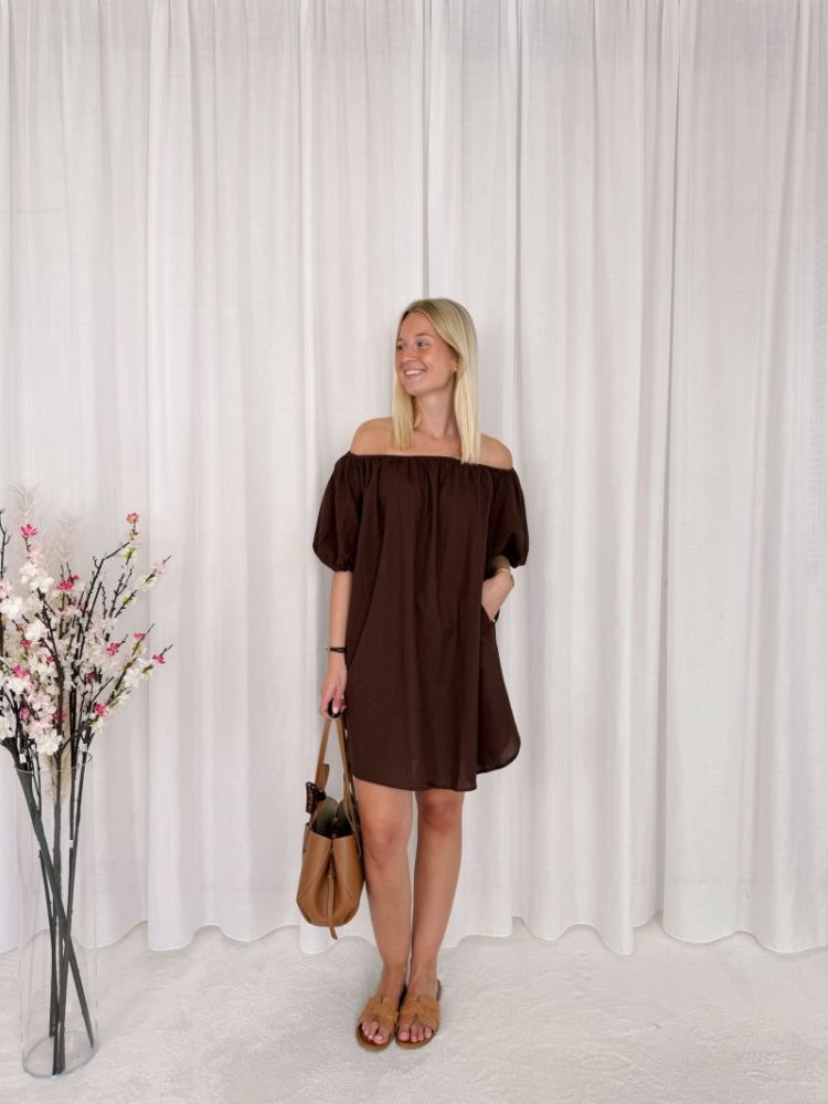 Lore Off Shoulder Dress Brown