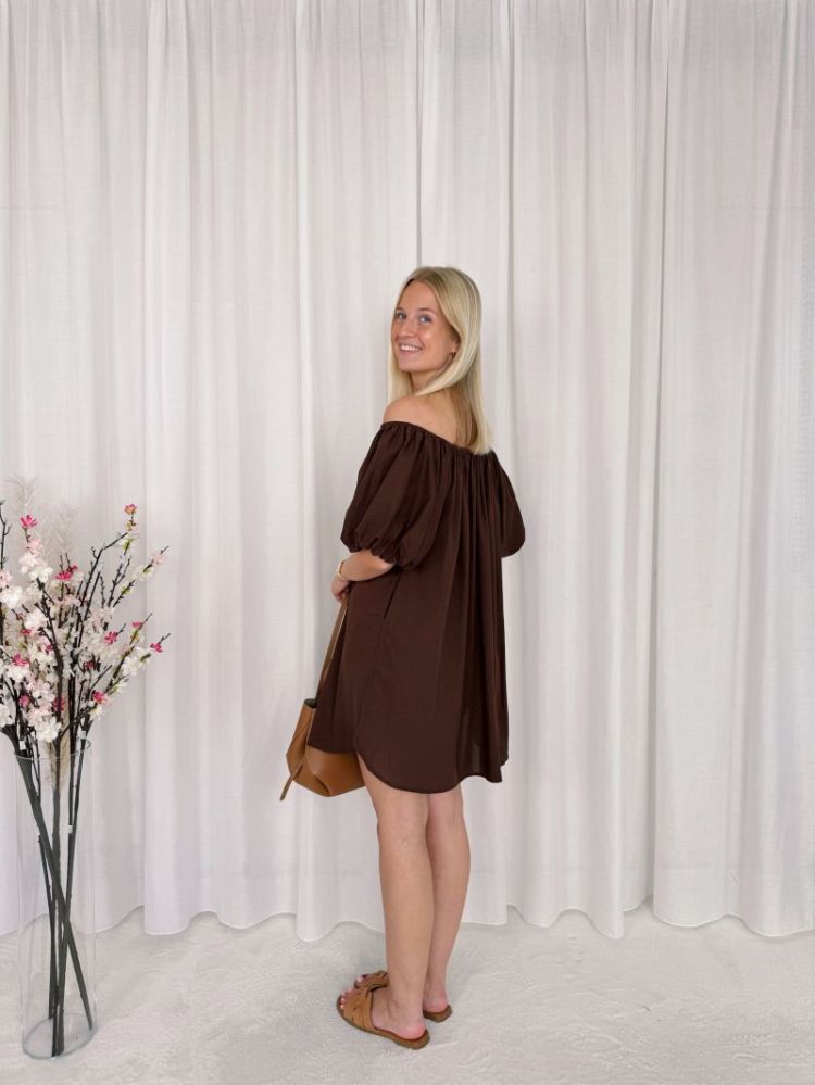 Lore Off Shoulder Dress Brown