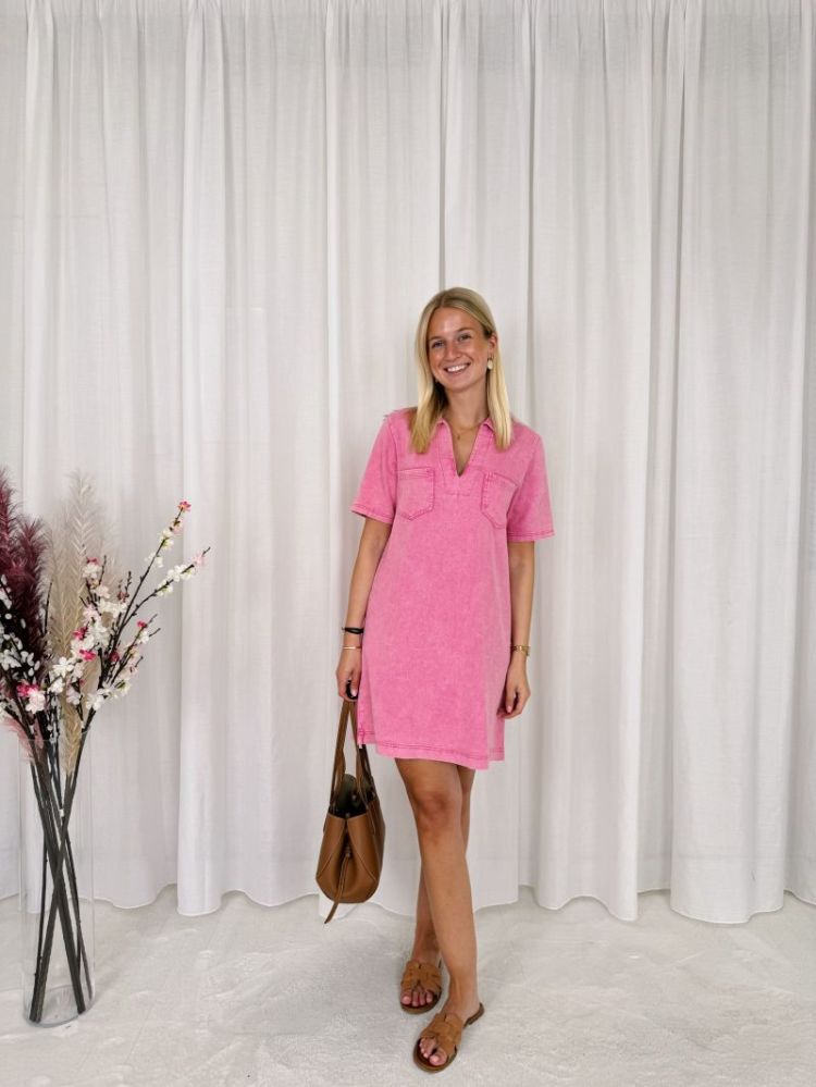 Luna Denim Dress Fuchsia