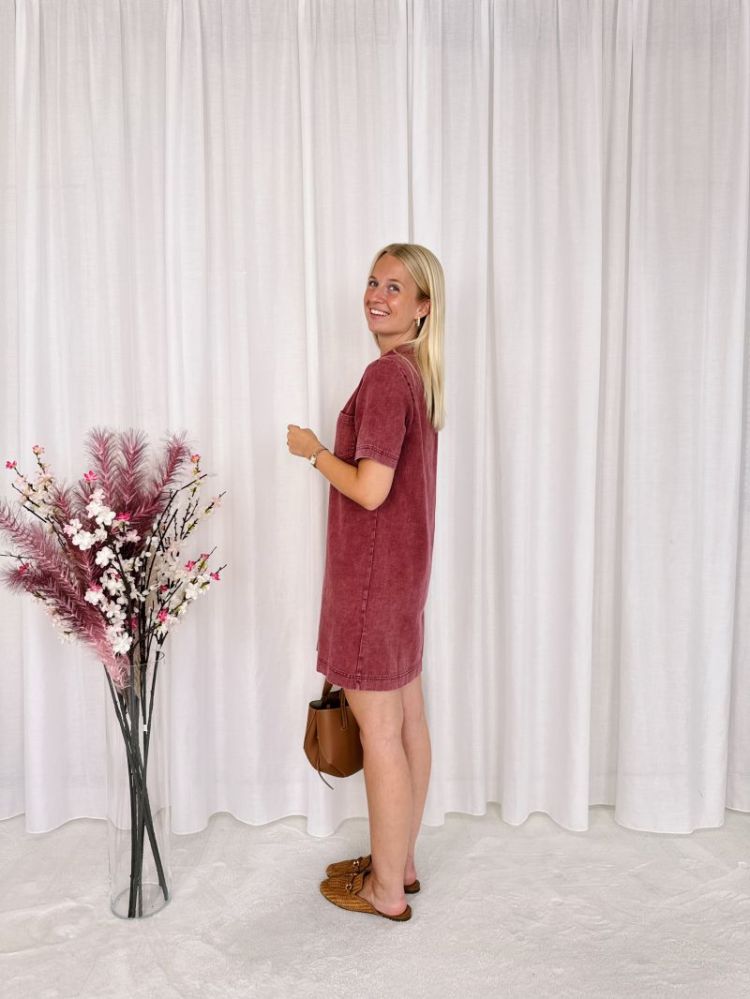 Luna Denim Dress Bordeaux