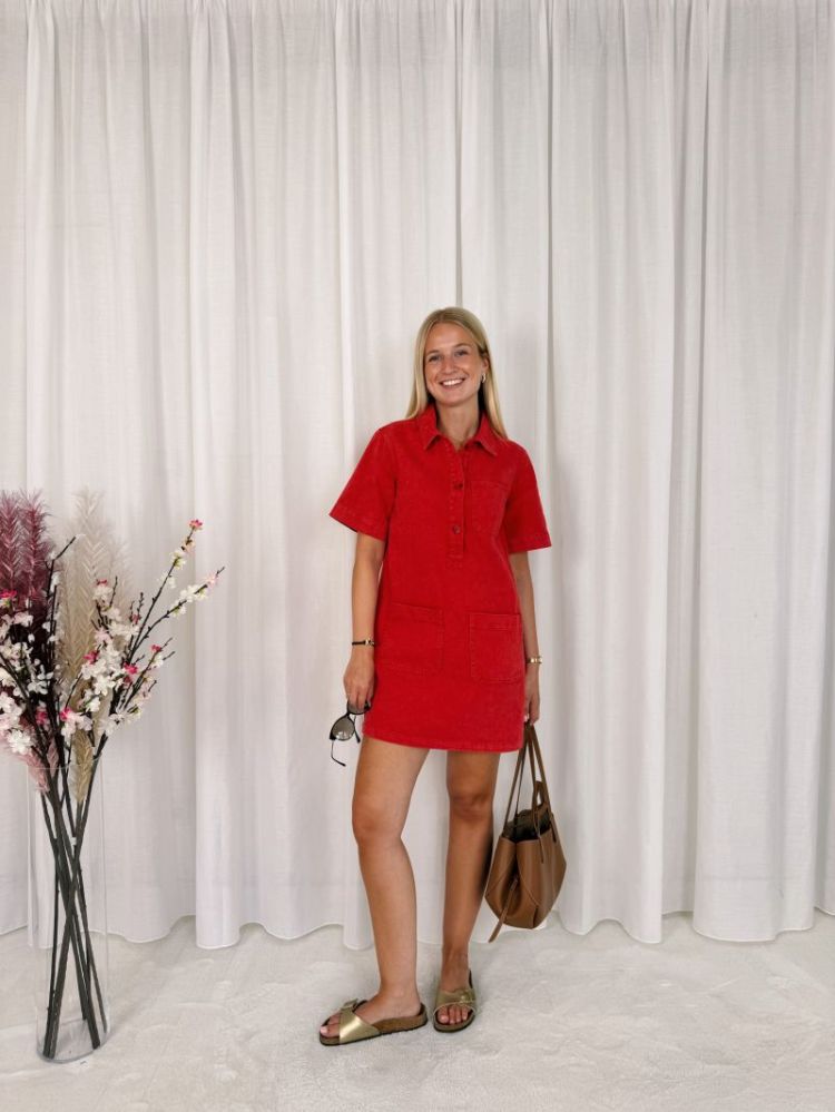 Sien Denim Dress Red