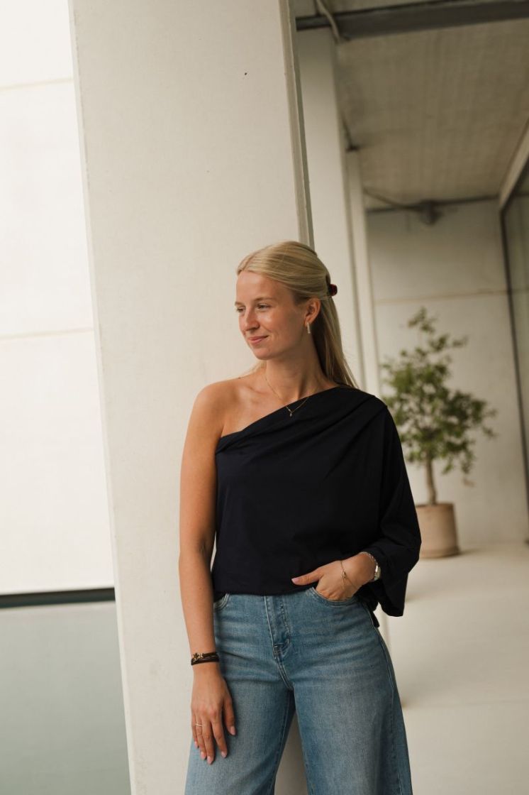 Lies One Shoulder Top Marine Blue