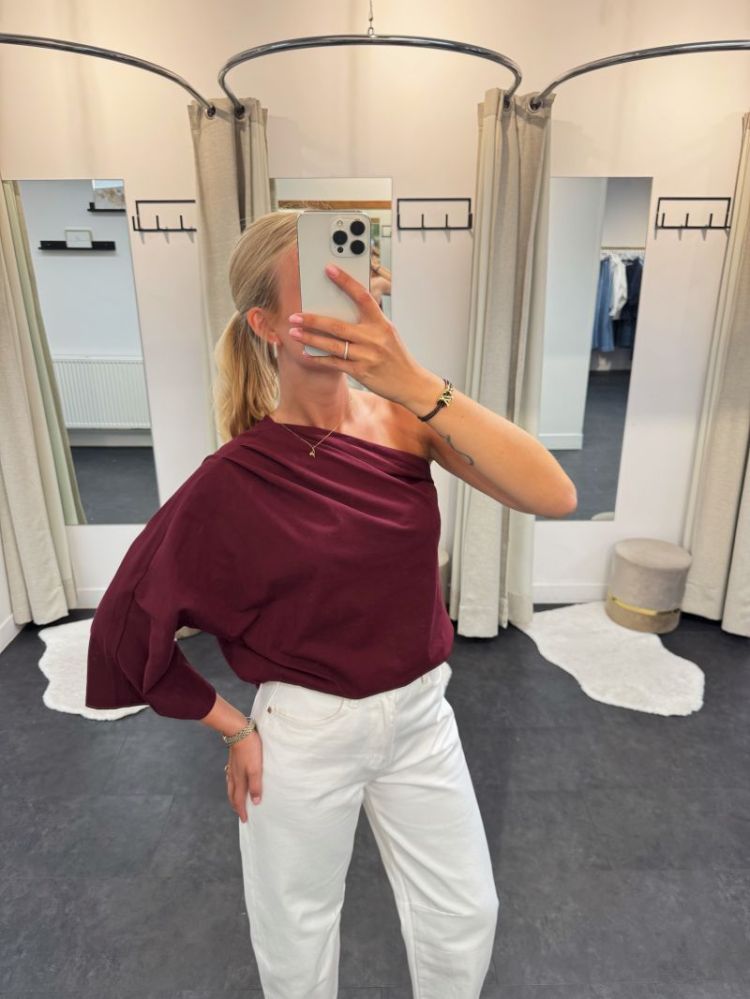 Lies One Shoulder Top Bordeaux
