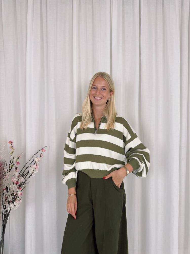 Emma Polo Sweater Olive / White