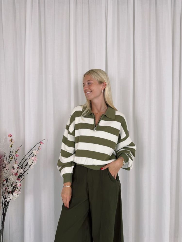 Emma Polo Sweater Olive / White