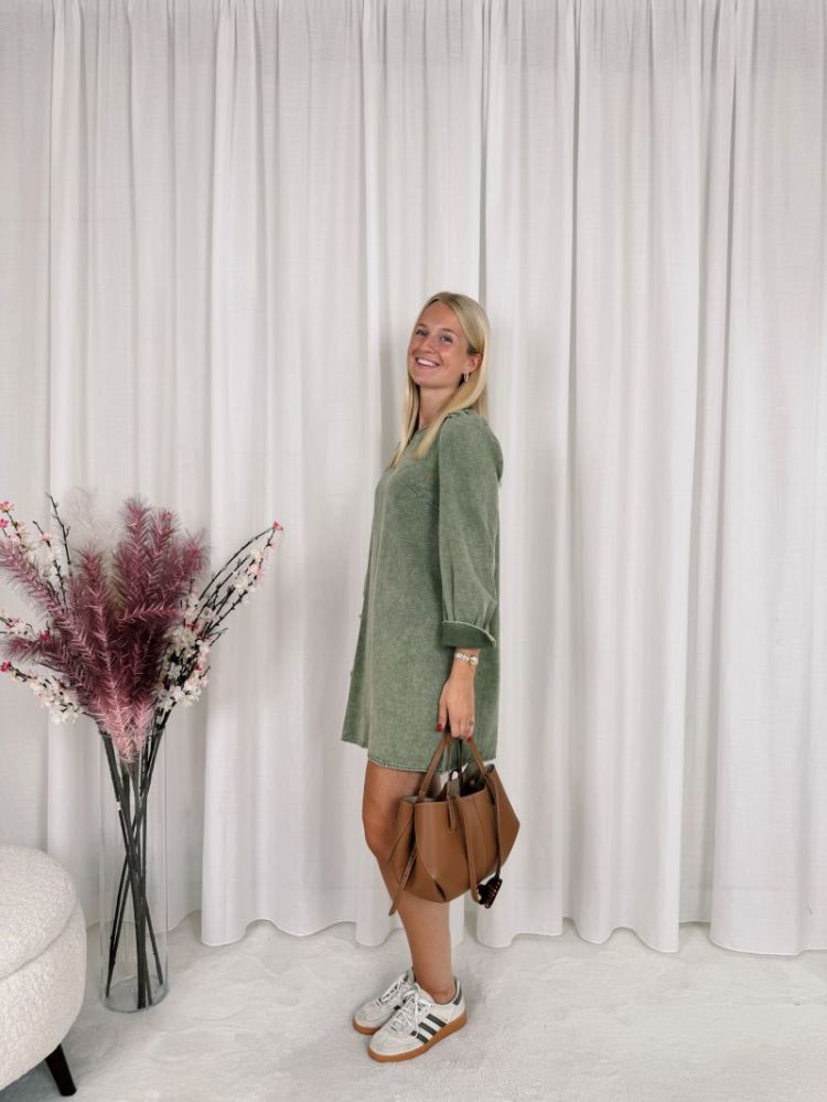 Celien Denim Dress Khaki