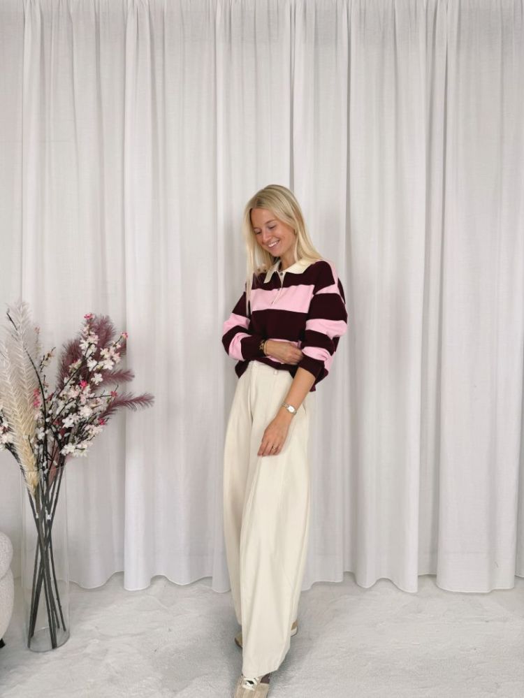Sara Striped Polo Burgundy / Rose