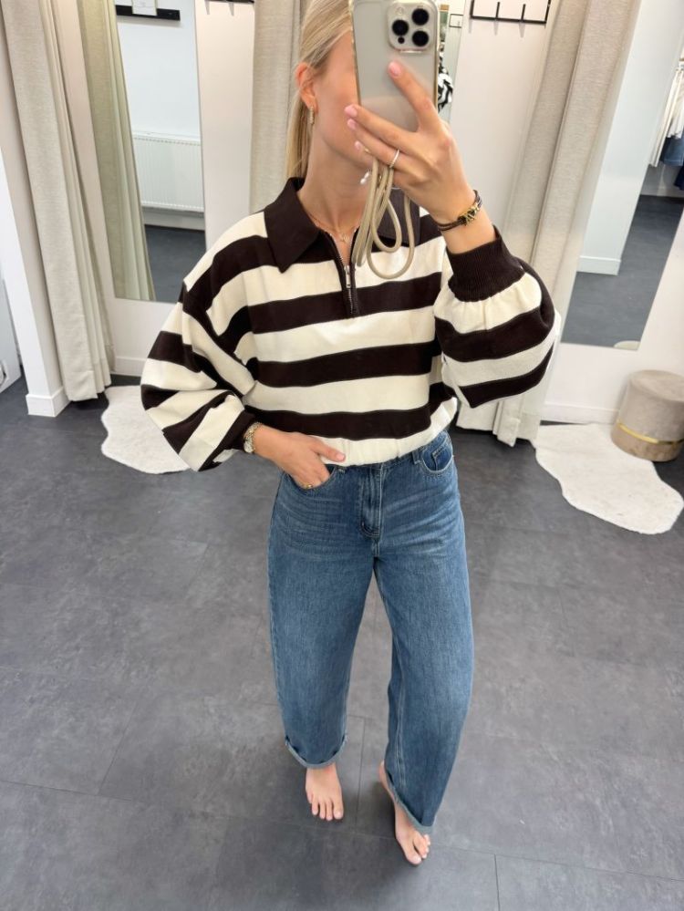 Emma Polo Sweater Brown / White