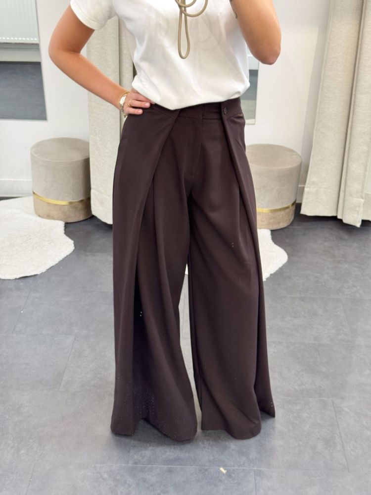 Elise Pleated Wide Leg Trouser Brown