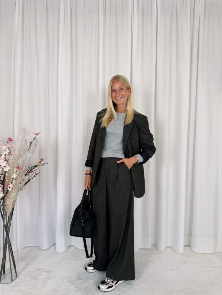 Lenora Wide Pants Dark Grey Check