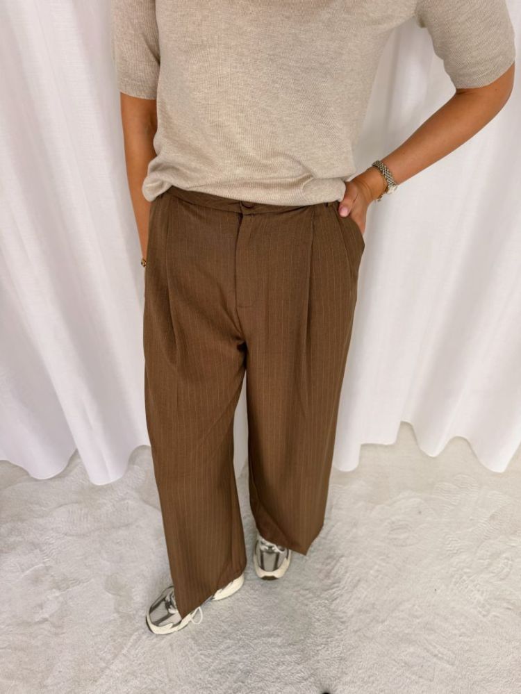Sophie Striped Trouser Taupe